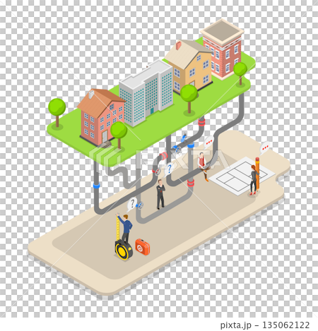 3D Isometric Flat Illustration of Sewer Network, Advancements In Underground Networks And Urban Pipelines Engineering 3D Isometric Flat Illustration of Sewer Network, Advancements In Underground Networks And Urban Pipelines Engineering 135062122