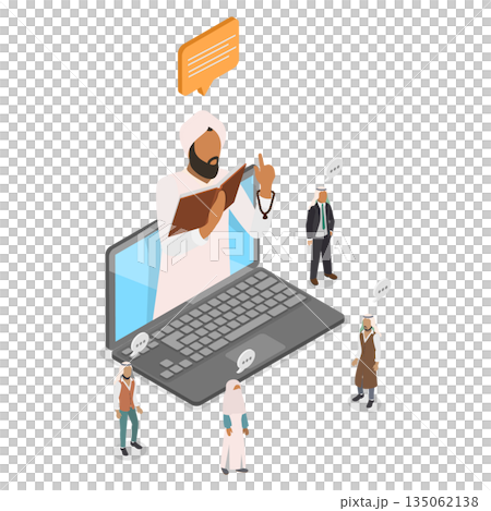 3D Isometric Flat  Illustration of Imam Online, Digital Mosque Service For Muslims 135062138