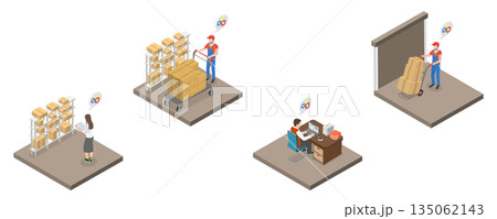 3D Isometric Flat Illustration of Inventory And Warehouse, Preparing Products for Shipment 3D Isometric Flat Illustration of Inventory And Warehouse, Preparing Products for Shipment 135062143