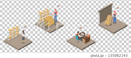 3D Isometric Flat  Illustration of Inventory And Warehouse, Preparing Products for Shipment 135062143