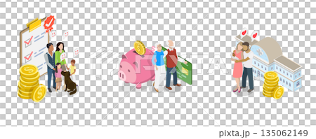 3D Isometric Flat Illustration of Family Insurance, Social Security Benefits 3D Isometric Flat Illustration of Family Insurance, Social Security Benefits 135062149