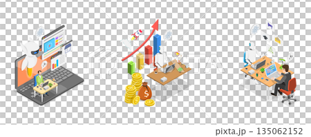 3D Isometric Flat Illustration of AI Sales Improvement, Increase Revenue, Investment or Growing Sales 3D Isometric Flat Illustration of AI Sales Improvement, Increase Revenue, Investment or Growing Sales 135062152