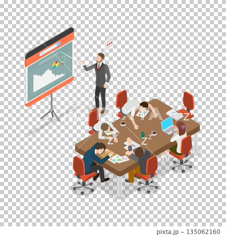 3D Isometric Flat  Illustration of Bored Meeting, Lackluster Businesspeople During Meetings Or Presentations 135062160