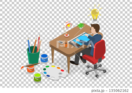 3D Isometric Flat Illustration of Creative Director, Innovative Designer in Creating Process 3D Isometric Flat Illustration of Creative Director, Innovative Designer in Creating Process 135062162