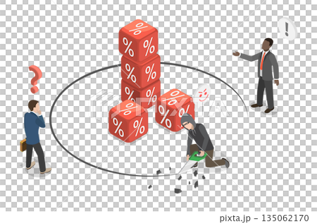 3D Isometric Flat  Illustration of Financial Fraud, Challenges In Business, Theft, And Failure 135062170