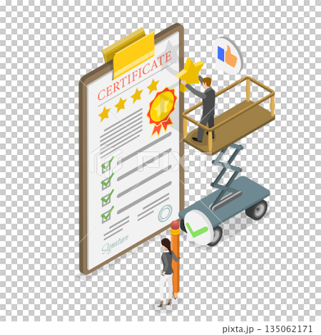 3D Isometric Flat Illustration of Quality Guaranteed, High Standards Control 3D Isometric Flat Illustration of Quality Guaranteed, High Standards Control 135062171