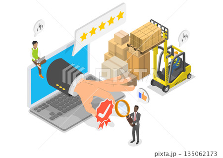 3D Isometric Flat Illustration of Certified Supplier, Ensuring Product Quality 3D Isometric Flat Illustration of Certified Supplier, Ensuring Product Quality 135062173