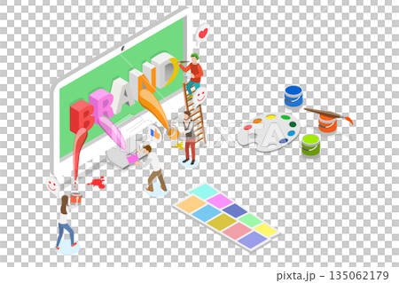 3D Isometric Flat  Illustration of Rebranding, Creating A Brand Name For A Product, Company, Or Service Through Strategic Planning And Creativity. 135062179