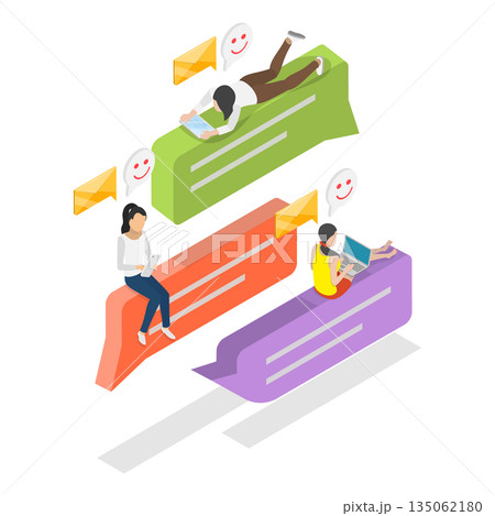 3D Isometric Flat Illustration of Digital Conversation, Chat Friend Messages 3D Isometric Flat Illustration of Digital Conversation, Chat Friend Messages 135062180