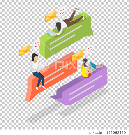 3D Isometric Flat Illustration of Digital Conversation, Chat Friend Messages 3D Isometric Flat Illustration of Digital Conversation, Chat Friend Messages 135062180