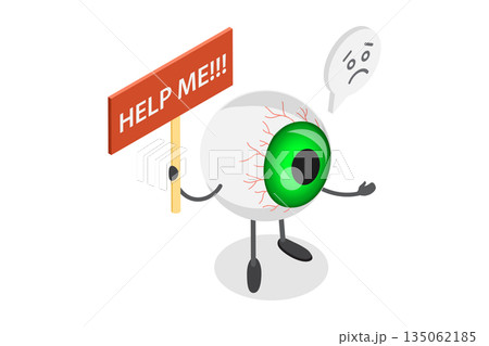 3D Isometric Flat Illustration of Sad Eye, Cute Human Eyeball In Distress Seeks Assistance 3D Isometric Flat Illustration of Sad Eye, Cute Human Eyeball In Distress Seeks Assistance 135062185