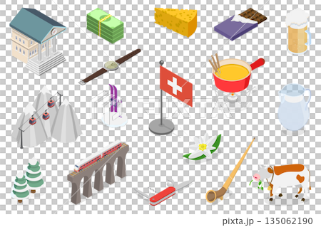 3D Isometric Flat Illustration of Switzerland, Banner Design For Travelling Purposes 3D Isometric Flat Illustration of Switzerland, Banner Design For Travelling Purposes 135062190