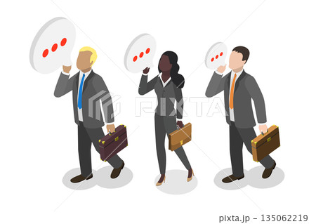 3D Isometric Flat Illustration of Gossip, Business People Whispering Secret To Coworkers 3D Isometric Flat Illustration of Gossip, Business People Whispering Secret To Coworkers 135062219