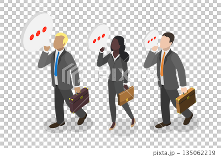 3D Isometric Flat Illustration of Gossip, Business People Whispering Secret To Coworkers 3D Isometric Flat Illustration of Gossip, Business People Whispering Secret To Coworkers 135062219