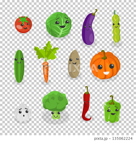 3D Isometric Flat  Illustration of Vegetables, Collection Of Comical Cartoon Characters 135062224