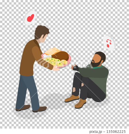 3D Isometric Flat  Illustration of Helping a Homeless , Idea For Volunteering To Help People And Make A Difference 135062225