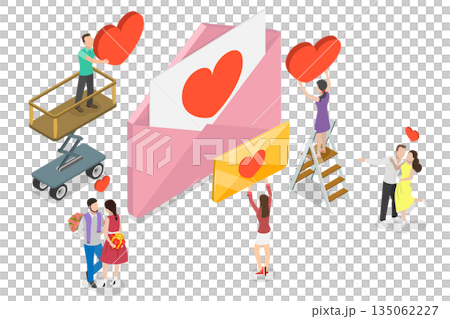 3D Isometric Flat Illustration of Love Message, Individuals Convey Love Through A Red Heart Symbol 3D Isometric Flat Illustration of Love Message, Individuals Convey Love Through A Red Heart Symbol 135062227
