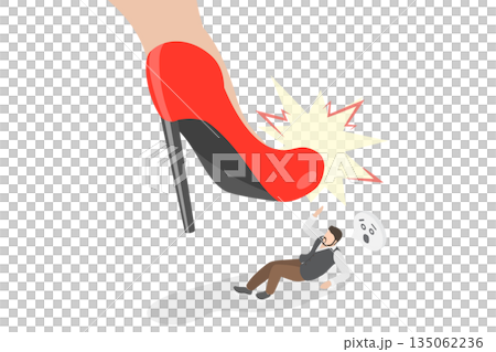 3D Isometric Flat  Illustration of Bossy Woman, Power Of Women Shaping Ideas 135062236