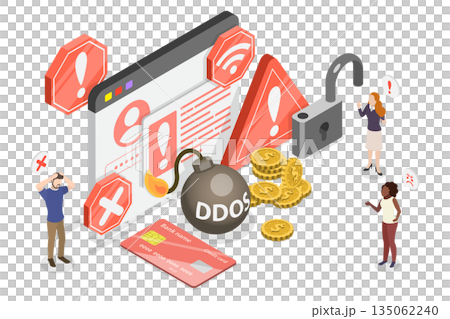 3D Isometric Flat  Illustration of Online Fraud, Cybercrime Risks, Personal Data Theft, Phishing, Malware, DDOS Attacks 135062240