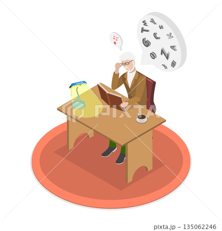 3D Isometric Flat Illustration of Macular Degeneration, Senior Man Struggles With Blurry Book Due To Age-Related Eyesight Problems 3D Isometric Flat Illustration of Macular Degeneration, Senior Man Struggles With Blurry Book Due To Age-Related Eyesight Problems 135062246