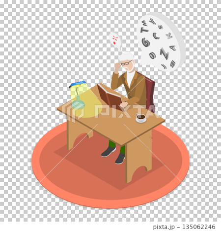 3D Isometric Flat Illustration of Macular Degeneration, Senior Man Struggles With Blurry Book Due To Age-Related Eyesight Problems 3D Isometric Flat Illustration of Macular Degeneration, Senior Man Struggles With Blurry Book Due To Age-Related Eyesight Problems 135062246