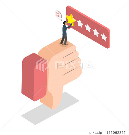 3D Isometric Flat Illustration of Bad Review, Unhappy Man Leaves Negative One-Star Review Due To Poor User Experience And Low Rating 3D Isometric Flat Illustration of Bad Review, Unhappy Man Leaves Negative One-Star Review Due To Poor User Experience And Low Rating 135062255
