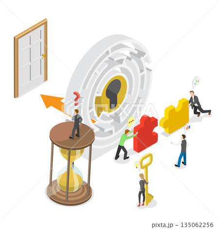 3D Isometric Flat  Illustration of Escape Room, The Exciting Challenge for Friends and Family 135062256