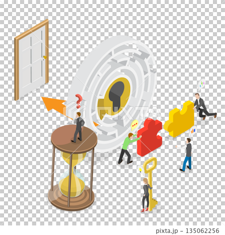 3D Isometric Flat  Illustration of Escape Room, The Exciting Challenge for Friends and Family 135062256