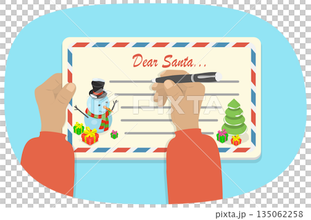 3D Isometric Flat Illustration of Letter To Santa, ChildS Christmas Letter Full Of Wishes For Santa Claus 3D Isometric Flat Illustration of Letter To Santa, ChildS Christmas Letter Full Of Wishes For Santa Claus 135062258
