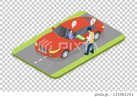 3D Isometric Flat  Illustration of Bribery, Motorist Attempting To Illegally Influence Law Enforcement Officer 135062261