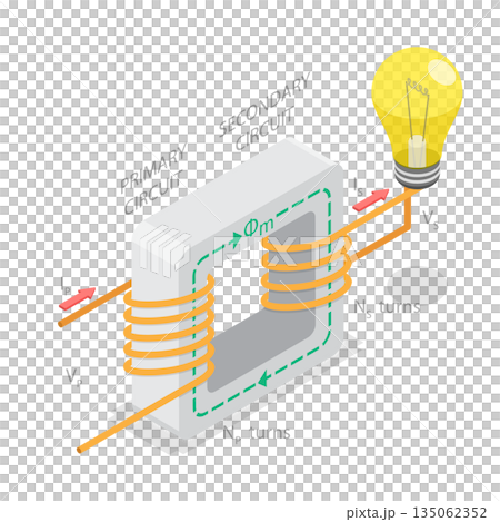 3D Isometric Flat  Illustration of Electrical Transformer, Working Principle For Electricity 135062352