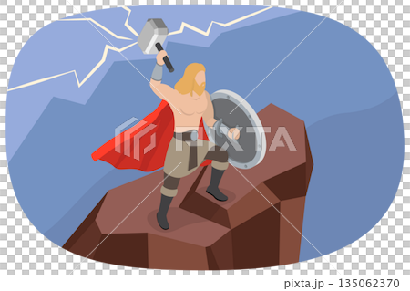 3D Isometric Flat  Illustration of Thor, Norse God Of Thunder And Lightning 135062370