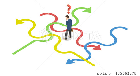 3D Isometric Flat  Illustration of Hard Decision, Businesswomans Dilemma In Choosing The Right Direction 135062379