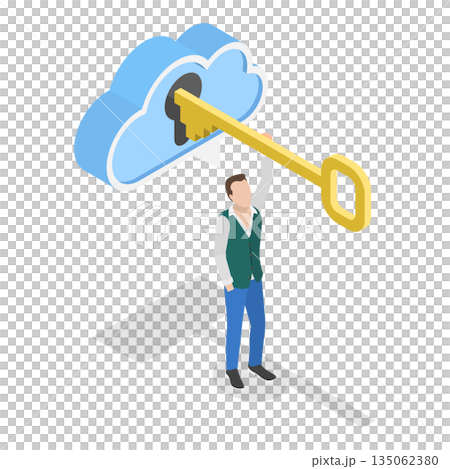 3D Isometric Flat Illustration of Unlock Your Potential, A Person Inserting A Key Into A Thought BubbleS Keyhole 3D Isometric Flat Illustration of Unlock Your Potential, A Person Inserting A Key Into A Thought BubbleS Keyhole 135062380