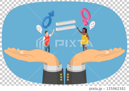 3D Isometric Flat Illustration of Gender Equality, Cheerful Man And Woman Giving High Five While Standing Together 3D Isometric Flat Illustration of Gender Equality, Cheerful Man And Woman Giving High Five While Standing Together 135062381
