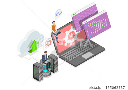 3D Isometric Flat  Illustration of API, Introduction To Application Programming Interfaces 135062387