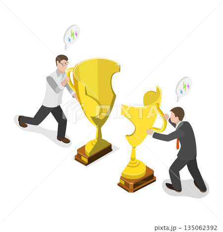 3D Isometric Flat  Illustration of Team Win, Collaborative Solutions For Mutual Success And Achieving Goals Through Teamwork And Best Practices 135062392