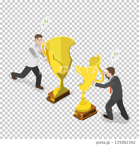 3D Isometric Flat  Illustration of Team Win, Collaborative Solutions For Mutual Success And Achieving Goals Through Teamwork And Best Practices 135062392