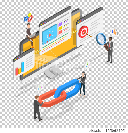 3D Isometric Flat Illustration of Link Building, Mobile Applications Marketing 3D Isometric Flat Illustration of Link Building, Mobile Applications Marketing 135062395