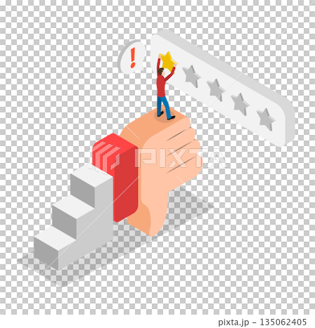 3D Isometric Flat  Illustration of Bad User Rating, Negative Feedback Leads To Low Ratings From Dissatisfied Customers. 135062405