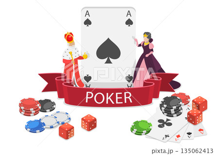 3D Isometric Flat Illustration of Poker, Cards With Diamond, Ace, Jack, King, And Queen For Playing Game 3D Isometric Flat Illustration of Poker, Cards With Diamond, Ace, Jack, King, And Queen For Playing Game 135062413