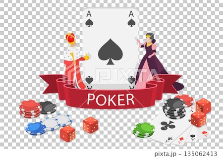 3D Isometric Flat Illustration of Poker, Cards With Diamond, Ace, Jack, King, And Queen For Playing Game 3D Isometric Flat Illustration of Poker, Cards With Diamond, Ace, Jack, King, And Queen For Playing Game 135062413