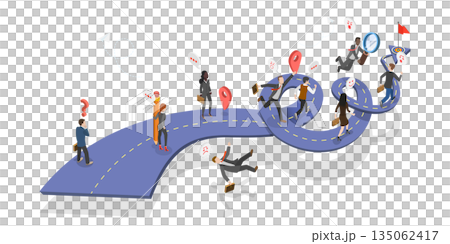 3D Isometric Flat  Illustration of Road To Success, Chasing Success, Navigating The Competitive Business Landscape For Career Growth 135062417