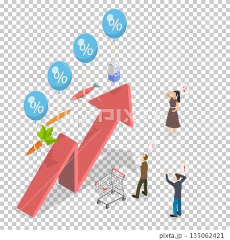 3D Isometric Flat Illustration of Inflation Growth, Effect On Economic Expansion 3D Isometric Flat Illustration of Inflation Growth, Effect On Economic Expansion 135062421