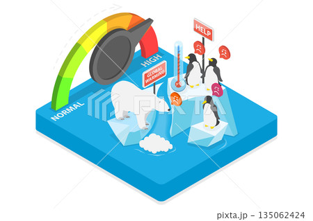 3D Isometric Flat Illustration of Global Warming, Penguins And Polar Bears Worried About Melting Glaciers 3D Isometric Flat Illustration of Global Warming, Penguins And Polar Bears Worried About Melting Glaciers 135062424