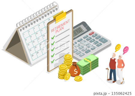 3D Isometric Flat  Illustration of Retirement Plan, Economy and Wealth 135062425