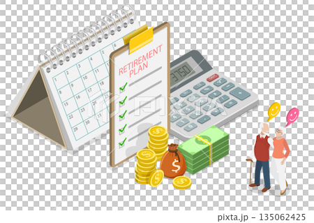 3D Isometric Flat Illustration of Retirement Plan, Economy and Wealth 3D Isometric Flat Illustration of Retirement Plan, Economy and Wealth 135062425