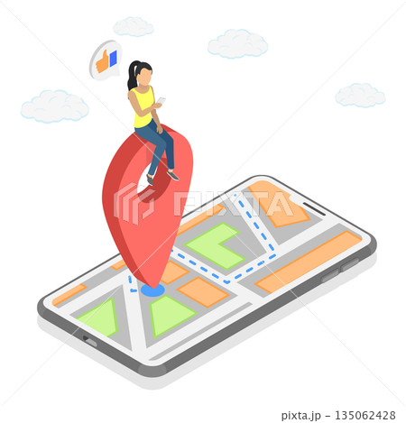 3D Isometric Flat  Illustration of Location Pointer, Current Location Depicted 135062428