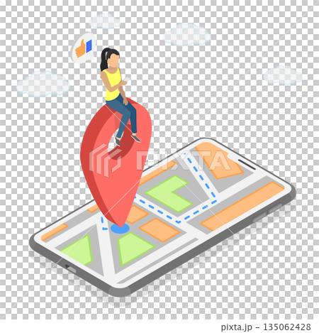 3D Isometric Flat Illustration of Location Pointer, Current Location Depicted 3D Isometric Flat Illustration of Location Pointer, Current Location Depicted 135062428