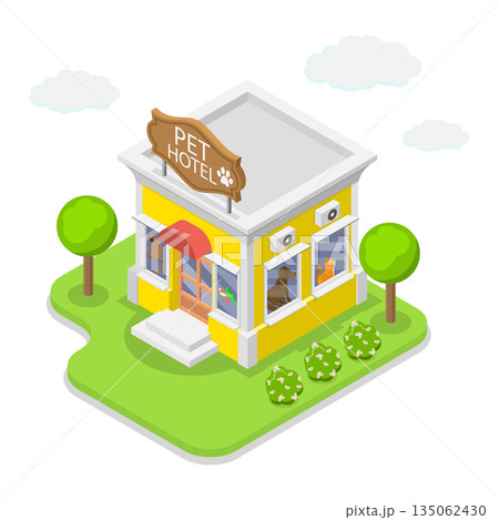 3D Isometric Flat  Illustration of Pet Hotel, Animal Boarding Facility For Various Pets 135062430